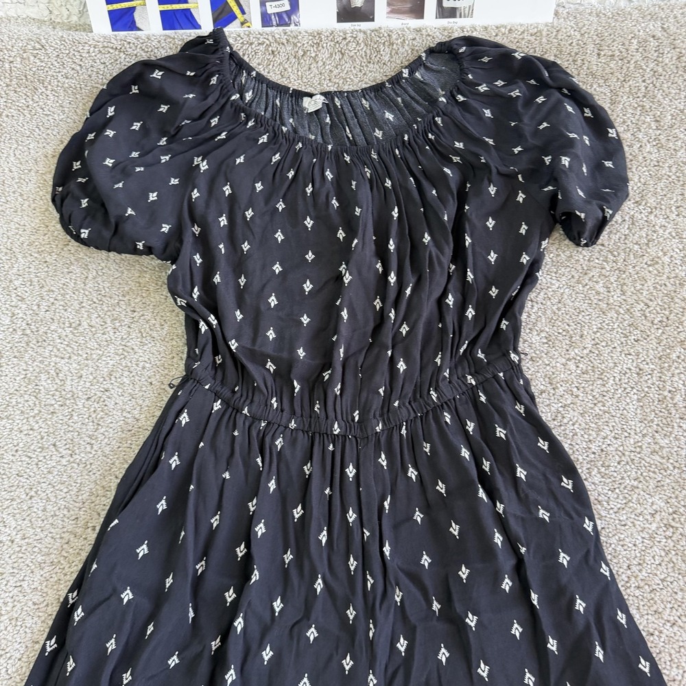 LOFT Jumpsuit Womens Medium Black Geometric Short Sleeve Elastic Waist Wide Leg